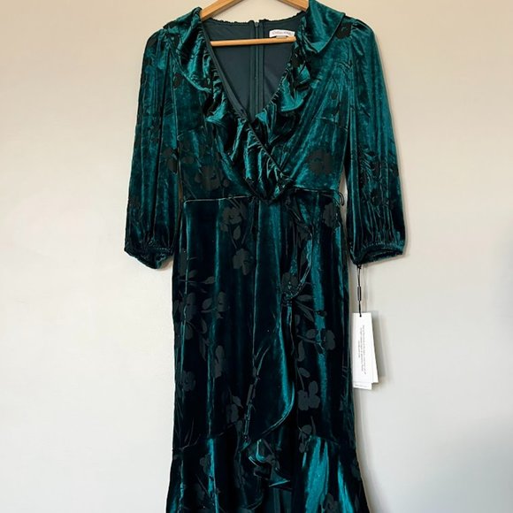 Velvet Burnout Floral Ruffled Dress - Picture 9 of 9